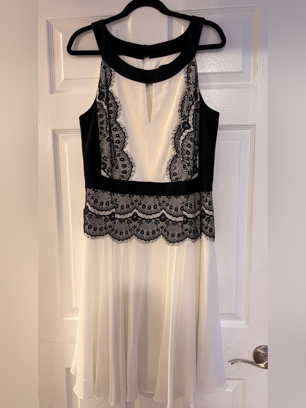 Jax Black and White Lace-Trim Midi Dress